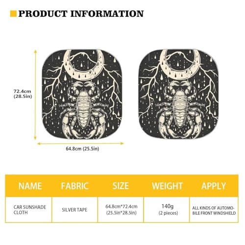 Moon Scorpion Sun Shade Blocking Sun Protection Cover for Car Portable Windshield Sun Shade 2-Piece Car Front Window Sunshade Blocks UV Rays Sun Visor - color: Moon Scorpion