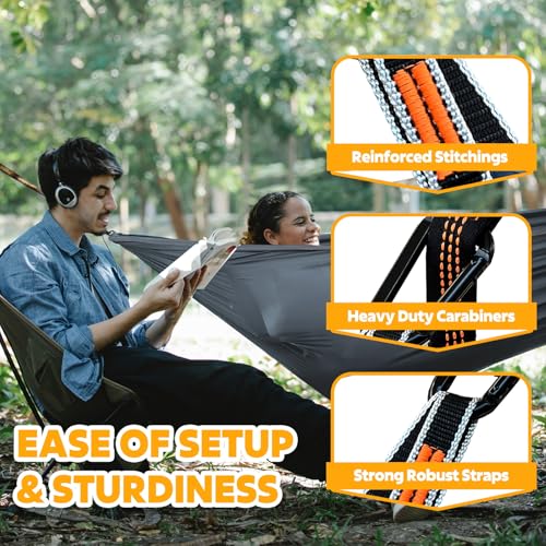 NATUREFUN Ultra-Light Travel Camping Hammock | 300kg Load Capacity,Breathable,Quick-Drying | 2 x Premium Carabiners,2 x Nylon Slings Included | Outdoor Indoor Garden - color: Grey, size: 275x140cm