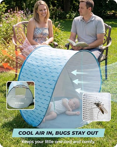 Baby Beach Tent, 2026 Upgrade Pop Up UPF 50+ UV Protection Sun Shelter Canopy with Mosquito Net Portable Outdoor Shade Summer Essentials for Babies & Toddlers- Blue - style: Blue Waves
