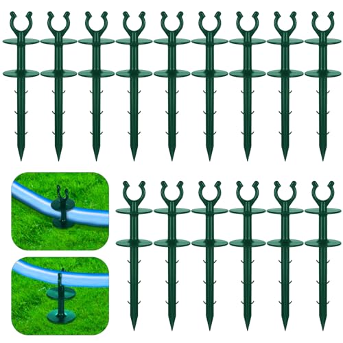 Blulu 15 Pcs 2 in 1 Garden Hose Guide, Universal 10 Inch Hose Guide Stakes with Barbs, Water Sprinkler Support Spike to Keep Off Lawn for Yard Lawn Garden Flower Plant Tool(Green) - color: Green