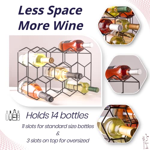 Gusto Nostro Countertop Wine Rack - 14 Bottle Freestanding Modern Black Metal Small - 3 Tier Tabletop Wine Holder Stand for Cabinet, Pantry - Wine Racks Countertop - No Assembly Required - color: Black, size: 14 Bottles