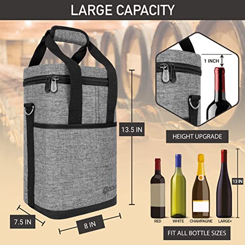 Opux 4 Bottle Insulated Wine Cooler Bag - Leakproof Padded Portable Wine Bottle Tote for Travel Picnic BYOB - Heather Gray - color: Heather Gray, size: 4 Bottle