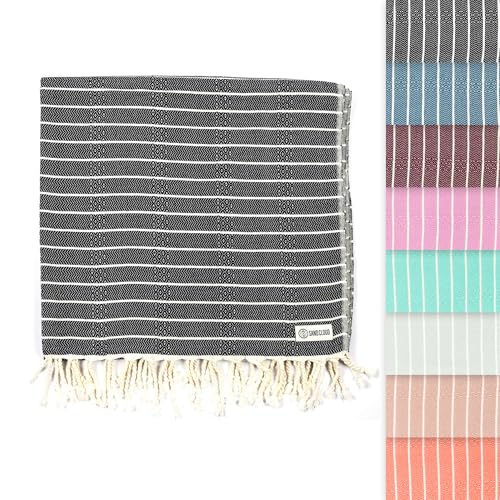 Sand Cloud Turkish Beach Towel - Sand Proof - 100% Certified Organic Turkish Towel - Quick Dry Towel for Beach, Picnic, Blanket or Bath Towel - As Seen on Shark Tank - Gocek (Black) - color: Black, size: 37x69