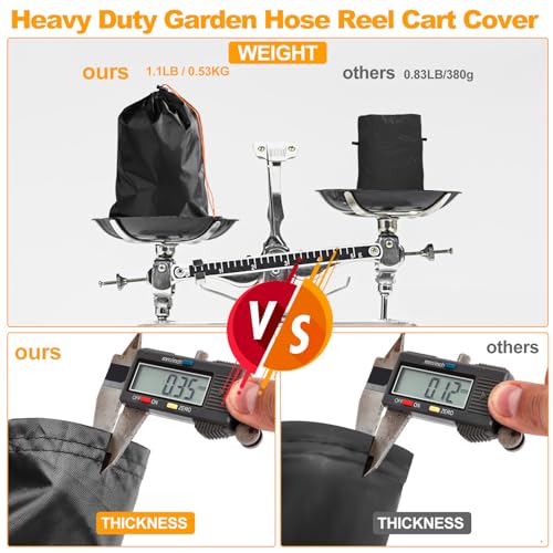 Hose Reel Cart Covers for Outside,Heavy Duty 420D Hosepipes Cover for Garden with Air Vent,Waterproof Strip,2 Reflective Strip Handles,Univeral Protective Hose Holder Cover,All Season Protection