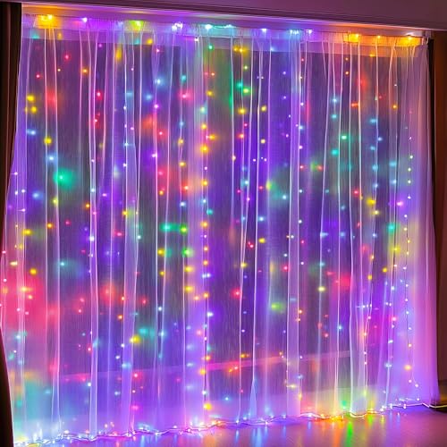 Dazzle Bright 300 LED Curtain String Lights, Christmas Fairy Lights for Bedroom with 8 Lighting Modes, Connectable Waterproof Window Lights Party Wedding Garden Wall Decor, Multi-Colored - color: Multicolor