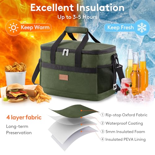 Lifewit Cooler Bag 30/50/60 Cans Collapsible and Insulated Large Lunch Bag Leakproof Soft Cooler Portable Tote for Camping/BBQ/Family Outdoor Activities - color: Green, size: 30-Can(20L)