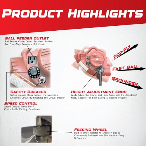 Heater Sports Base Hit Adjustable Real Baseball Pitching Machine – 45 MPH Pitching Speed, Includes Automatic Ball Feeder | Perfect for Hitting and Fielding Training for All Skill Levels