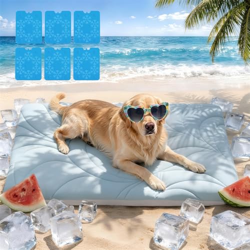 Vagascape Dog Cooling Mat New 5.0 Version Built-in Ice Pack, Long-Lasting Cool 6-8h, 59" x 40" Ultra Thick Soft Vine Pattern Pet Cooling Mat, Washable Foldable Large Cooling Pad for Indoor Outdoor - size: XXL(59“x40”)