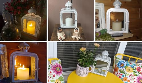 Candle Lantern Decorative Indoor & Outdoor, Vintage Metal Lanterns with Clear Glass, Tabletop&Hanging Candle Holders for Patio Front Porch Home Decor, Halloween Christmas Decorations (White) - color: White