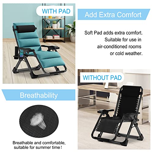 DoCred Zero Gravity Chair, Lawn Recliner, Reclining Patio Lounger Chair, Folding Portable Chaise with Detachable Headrest and Cup Holder - color: Chair With Green Pad, style: Zero Gravity Chair