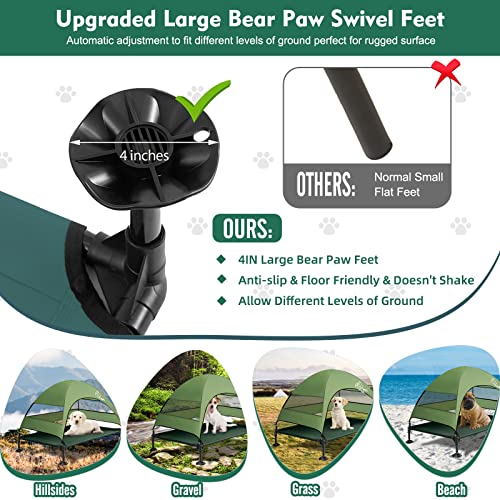 Upgraded Elevated Dog Bed with Canopy, Portable Raised Outdoor Dog Bed with Stable Anti-Slip Feet, Removable Wider Shade, Raised Dogs Cot for Large Pets Camping, Indoor & Outdoor Use - color: Dog Canopy-Green, size: 42.0"L x 30.0"W x 33.0"Th