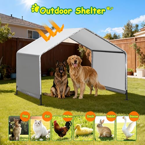 4'x 4'x 3.3' Dog Shade Shelter, Outdoor Dog Tent Dog House Canopy Waterproof, Sun Protection with Ground Stakes for Pet Medium Large Dogs, Cats, Pigs, Chicken, Goose (4‘’)