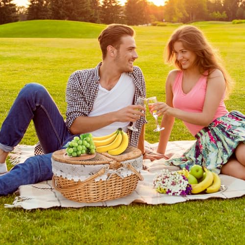 15" Wicker Picnic Baskets with Removable Liner, Empty Picnic Basket with Lid, Picnic Hamper with Folding Woven Handles for Picnic, Camping, Outdoor, Halloween, Thanks Giving - WhiteKapok - color: White Kapok