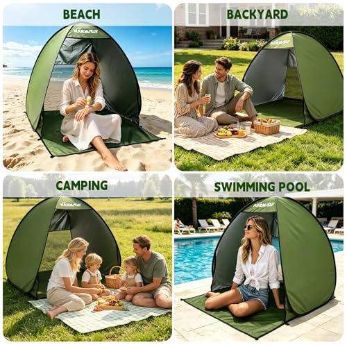 NARMAY Camping Tent, Pop Up Beach Tent, Portable Sun Shelter for 1-2 Person with UPF 50+ UV Protection - Green - color: Green