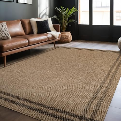 Luul Home Easy Jute Rugs 5x7 Bordered Natural Color Living Room Indoor Outdoor Area Rug for Patio and Kitchen Rug High Traffic Washable Easy to Clean Solid Boho Woven Design Outside Carpet (5 x 7) - color: Bordered/Natural Black, size: 5' x 7' (Rectangula