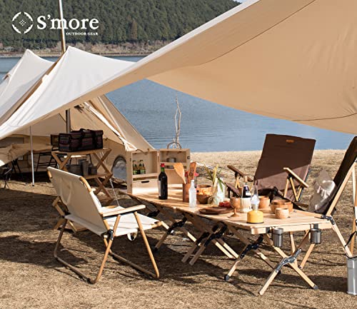 S'more Folding Picnic Table, Portable Camping Table with Carry Bag, Wood Outdoor Table for Picnic, Camping, Travel, Party, Beach, Garden, Patio, gailgating, BBQ,Easy to Assembly (M Size-90cm) - size: M-90CM, style: Wood