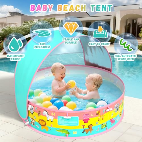 Kiddle Baby Pool with Canopy, Pop-Up Above Ground Pool, Foldable Infant Wading Pool for Toddlers 1-3, Baby Beach Tent, Portable Water Play Sum Toys for Child - color: Orange