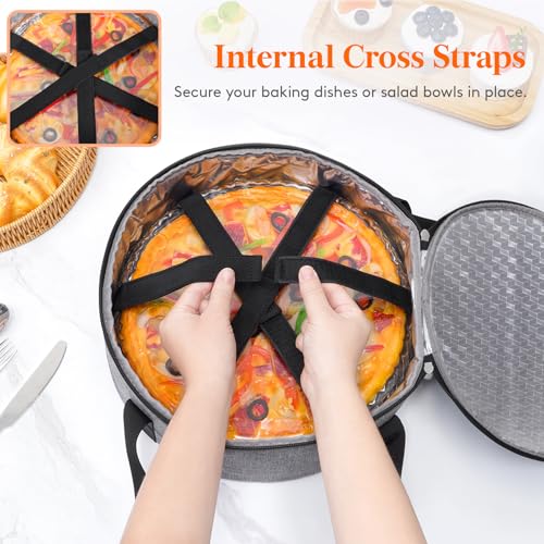 Lifewit Insulated Single Decker Round Casserole Carrier, Portable Pie Carrier Bag for Hot or Cold Food, Fits 12.5" Baking Dish, Thermal Lunch Tote for Potluck Parties, Picnic and Cookouts, Grey - color: Gray, size: 12.2 x 12.2 x 4.7inch
