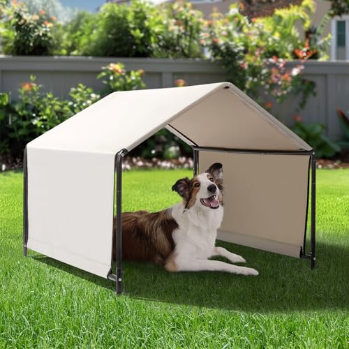 47.3in Outdoor Dog Shade Shelter,Portable Pet House for Medium/Large Dogs,Waterproof Sun Protection Dog Tents,Indoor Outdoor Pets Tent,with Canopy,for Outside Patio Park Backyard (Creamy White) - color: Creamy White