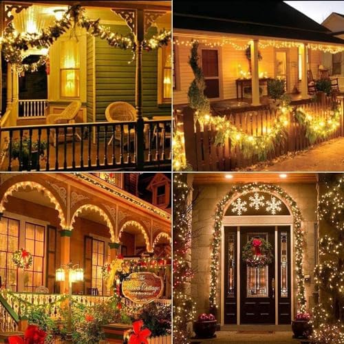 Joomer Solar Fairy Lights, 4-Pack Total 104FT 320LED Solar String Lights Outdoor Waterproof 8 Lighting Modes for Patio Fence Party Garden Yard Home Holiday Tree Outdoor Decoration (Warm White) - color: Warm White, size: 4*80LED