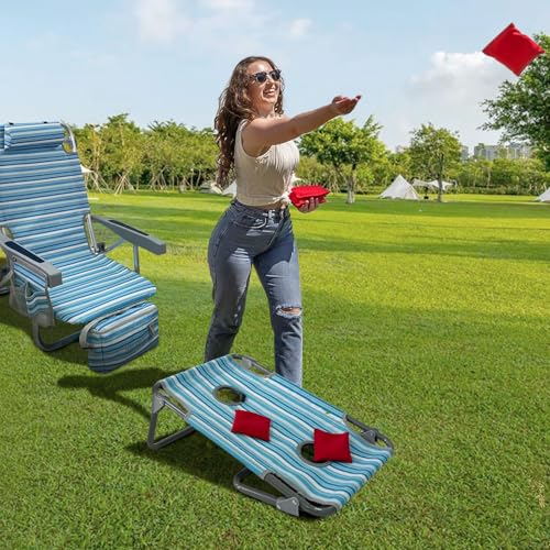 Backpack Beach Chair Aluminum 2 Pack with Folding Camping Table 5-Position Lay Flat Lounge Chair Outdoor for Adults with Insulated Cooler Bag and Cup Holder - color: Blue, size: 2 PACK