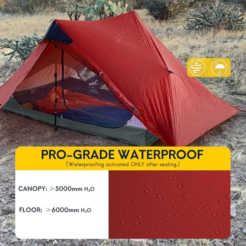 LANSHAN Ultralight Tent 3-Season Backpacking Tent for 1-Person or 2-Person Camping, Trekking, Kayaking, Climbing, Hiking - color: 2-person, red
