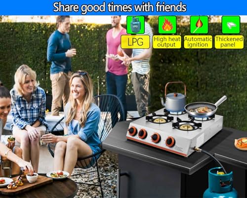 Horynar Propane Stove 4 Burner,Gas Stove Auto Ignition, 41,000 BTU Propane Burner Thickened Stainless Steel,Very Sturdy, Easy to Clean, LPG for Outdoor Cooking, RV, Emergency