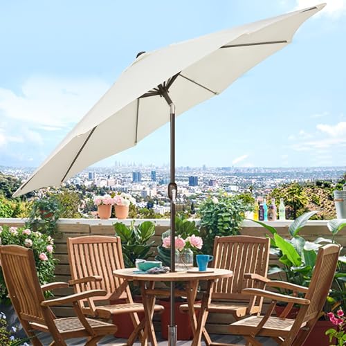 Blissun 9' Outdoor Patio Umbrella, Outdoor Table Umbrella, Yard Umbrella, Market Umbrella with 8 Sturdy Ribs, Push Button Tilt and Crank - color: Creamy White