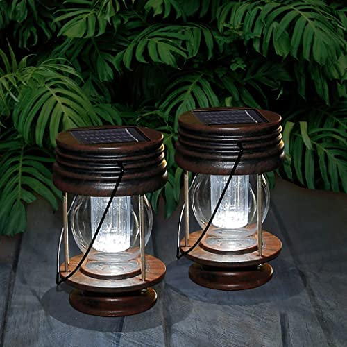 Solar Lantern - Hanging Solar Lights Outdoor - 2 Pack Solar Powered Waterproof Led Lanterns Vintage Design for Landscape Yard Garden Pathway Beach Pavilion Decoration (White Lights) - color: 2 Pack White Lights