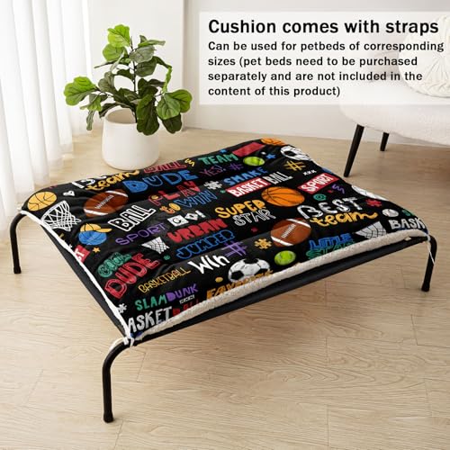 Nttopship Dog Cat Bed Mat Ultra Soft Fluffy Pet Bed Washable Fashion Dog Crate Beds Comfy Comfy Pet Sleeping Pad Suitable for Pet Raised Bed(30"x26",Ball Game) - color: Ball Game, size: Medium