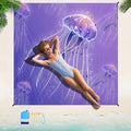 Beach Blanket 78''×110'' Suits 1-7 Adults Waterproof Sandproof Oversized Lightweight Blanket Packable Large Picnic Mat for Beach Travel Camping Picnic Hiking - color: Jellyfish, size: 78''x110''