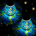 2 Pack Mosaic Blue Solar Lanterns, Outdoor Glass Hanging Lights, Waterproof, Solar Table Lamps, Christmas Gifts for Women Mom Grandma, Night Lights, Decoration for Garden, Patio, Yard, Outdoor Decor - style: 2 Pack Serene
