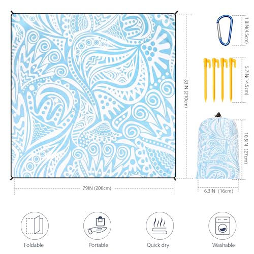 HIHOHO Beach Blanket Waterproof Sandproof Beach Mat 79”x 83” for 1-8 Adults Quick Drying Durable Outdoor Picnic Mat for Beach Festival Travel Camping Hiking (Flower Ripple-BL, 79"×83"(4 Person)) - color: Flower Ripple-bl, size: 6'11" x 6'7"