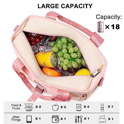 Weitars Insulated Lunch Bag for Men Women,Leak Proof Lunch Box for Work,Extra Large Lunch Tote Bag With Removable Shoulder Strap with Side Pockets,Reusable Lunch Bag For Picnic Hiking - color: Beige/Pink