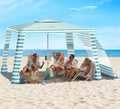Rhino Valley Beach Cabana, 8 * 8FT Beach Tent UPF50+ Protection, Easy Setup Beach Canopy Wind Resistant with Cup Holder, Compact Beach Shade Foldable Beach Tent Sun Shelter, Light Blue Stripes - color: Light Blue Stripes