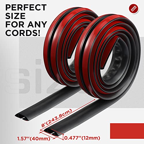 Nuogo 16 ft Floor Cord Cover Overfloor Silicone Cable Protector Extension Cord Covers Wire Cable Organizer Hider for Floor Home Office Garage Management, Black
