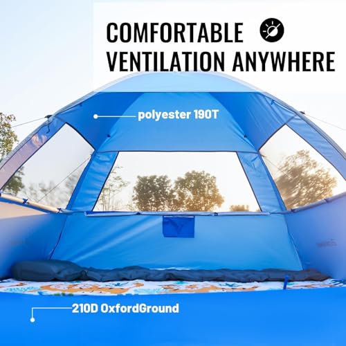 EchoSmile Pop Up Tent for 4 Person Family, Beach Tent Sun Shelter with UPF 50+ UV Protection & Waterproof, Lightweight & Easy Automatic Setup Portable Cabana for Outdoor Travel (Dark Blue) - color: Dark Blue