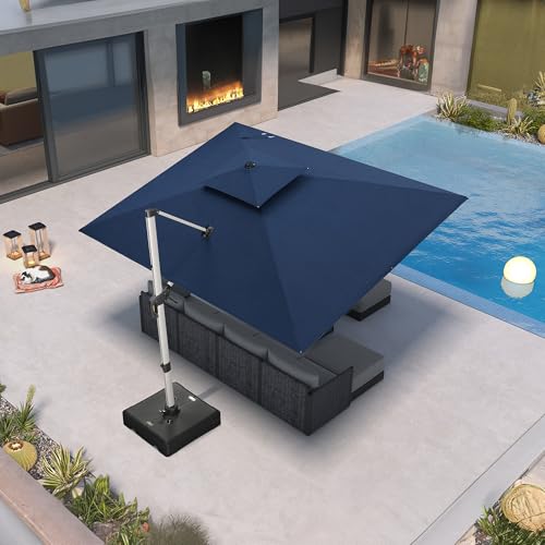 PURPLE LEAF 9' X 12' Cantilever Outdoor Patio Umbrella Large Heavy Duty 360° Rotation Double Top Offset Rectangular Umbrellas for Backyard Deck Pool, Spectrum Indigo - color: Spectrum Indigo, size: 9' X 12'