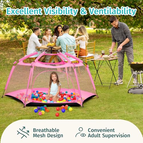 Alvantor® Pop Up Playpen- 7'x7'x44”Baby Playpen Large Kids Play Tent Portable and Foldable Playpen Indoor/Outdoor Play Yard with Protective Mesh, UV SPF 50+ Sunshade, and Soft Foam Floor, Pink - color: Pink, style: Standard