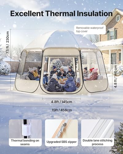 VEVOR Pop up Sports Tent, 8 Sizes Optional Clear Bubble Tent for 1-6 Person, Waterproof Outdoor Pod with Floor Mat & Top Cover, Garden Igloo Dome Tents Camping Shelter for Sports Watching - color: Clear, size: 15'L x 13.8'W x 7.2'H