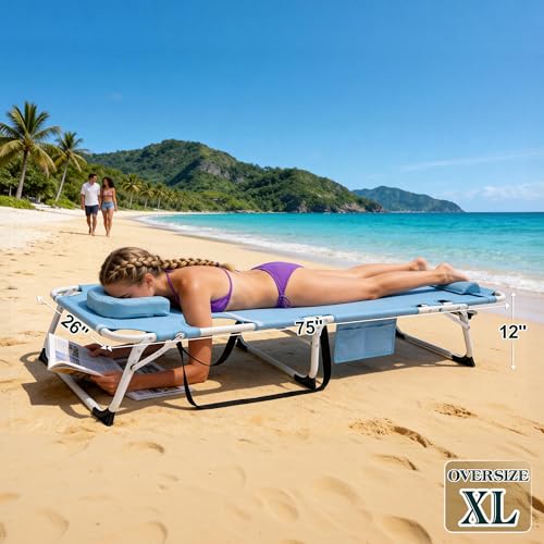 ABORON 4-in-1 Lounge Chair with Face & Arm Holes for Tanning, 440LB Heavy-Duty Folding Recliner with Plush Cotton Cushion, No Assembly Tri-Fold Guest Bed for Sunbathing, Poolside, Office Nap & Camping - color: Aegean Anthracite Extra Wide