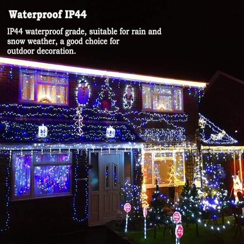 KNONEW Outdoor Christmas Lights 500 LED 197ft String Lights 8 Modes & Memory Fairy Light Plug in Waterproof LED String Lights for Xmas Yard Tree Wedding Party (Blue and White) - color: White and Blue, size: 197FT 500 LED