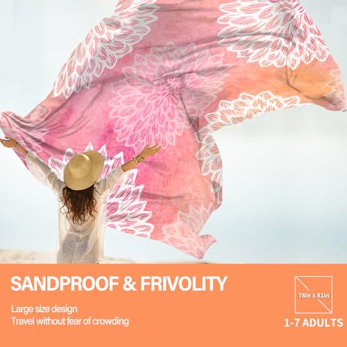 Famstar Beach Blanket Oversized Extra Large 78" X 81",Waterproof Sandproof Beach Blanket 1-7 Adults Lightweight Durable for Travel Camping Hiking Picnic - color: Flower, size: 78" X 81"