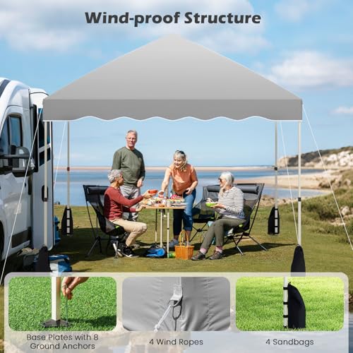 Tangkula 10x10 FT Pop Up Canopy, UPF50+ Easy Set up Instant Tent with Wheeled Bag, 8 Stakes, 4 Anchors, 4 Wind Ropes, 4 Sandbags, Heavy Duty Outdoor Canopy Tent 10x10 for Patio Party Backyard (Gray) - color: Gray, size: 10x10 FT