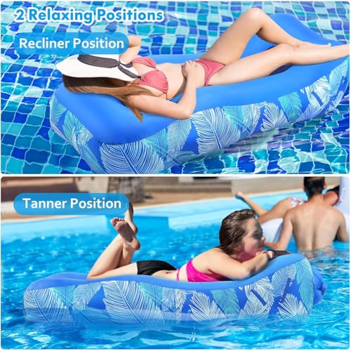 Inflatable Lounger with Detachable Sunshade — Portable Inflatable Sofa — Waterproof Beach Bed & Camping Chair (Ideal for Music Festivals, Hiking,) — Leak-Proof 210T Polyester Material (Blue) - color: Blue