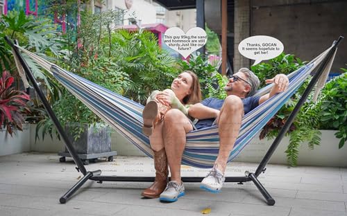 GOCAN Double Hammock 2 Person Extra Large 330X150cm Load Capacity 600Pound Canvas Cotton Hammock for Patio Porch Garden Backyard Lounging Outdoor and Indoor XXL - color: Cornfield, size: XX-Large