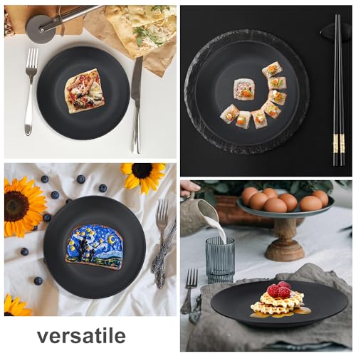 Wrova Wheat Straw Dinner Plates 10 Inch Unbreakable Set of 8 - Dishwasher & Microwave Safe Plastic Plates Reusable - Lightweight Plates for kitchen,camping,salad,appetizer - Pure Black - color: Black, size: 10 inch