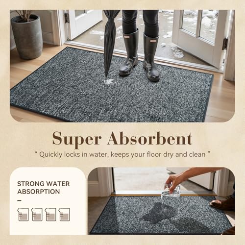 MontVoo Door Mat Indoor Entrance Doormat, Absorbent Durable Rubber Non Slip Front Door Mat for Inside Entry Entryway Dirt Trapper Welcome Mat, Darkgrey 32''x48'' - color: Darkgrey, size: 32''x48''