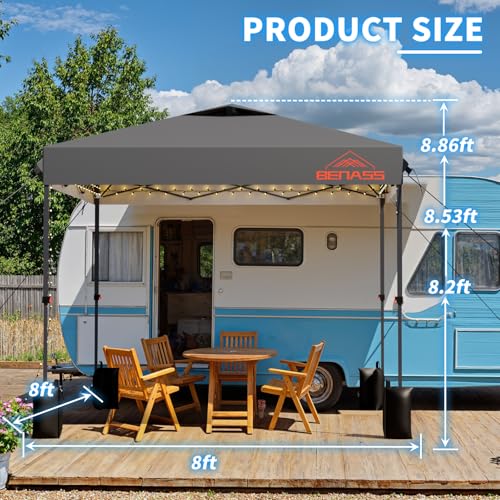 8x8 Pop Up Canopy, Easy Up Canopy Tent, Heavy Duty Tents for Parties, One Person Set Up Event Tent, Light Gray - color: Light Gray, size: 8x8