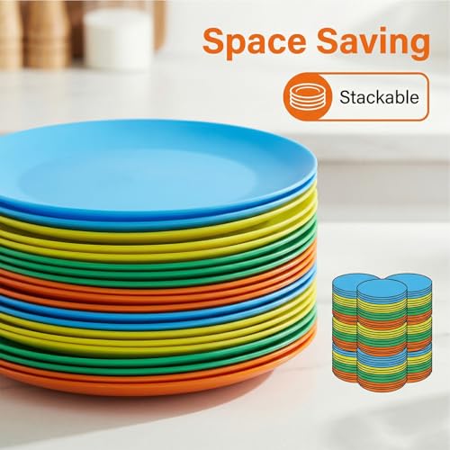 AOYITE Plastic Dinner Plates Reusable BPA Free Dishwasher Safe Microwaveable Plate for Any Occasion, BBQ, Travel, and Events (Multicolor set of 12) - color: Neon Summer Tones